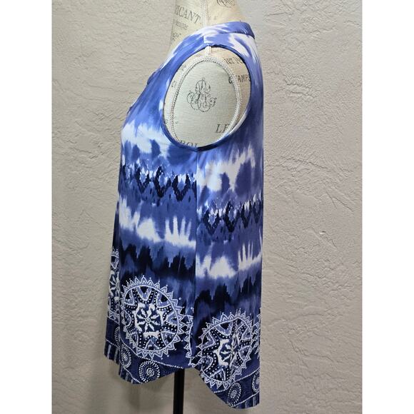 Sami & Jo Low High Blue Abstract Tie Dye Sleeveless Tank Top Tunic Shirt - Picture 2 of 9